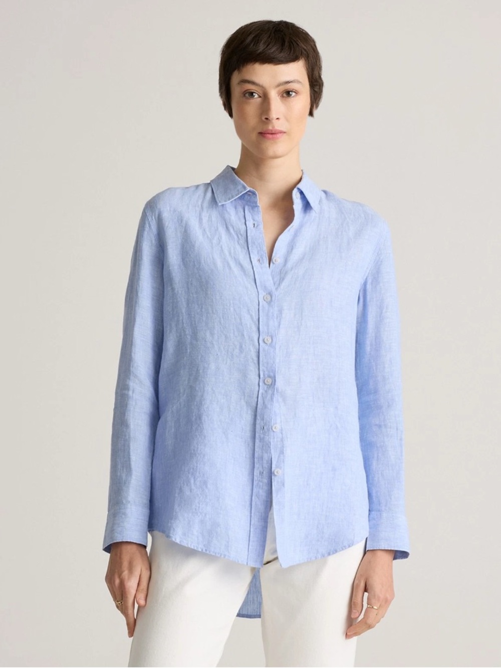 Quince Shirt Top Womens XL 100% European Linen Preppy Classic Coastal Beach Blue